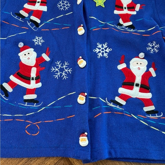 Blue Santa Christmas Sweater/Cardigan with Santa Buttons - Picture 5 of 8